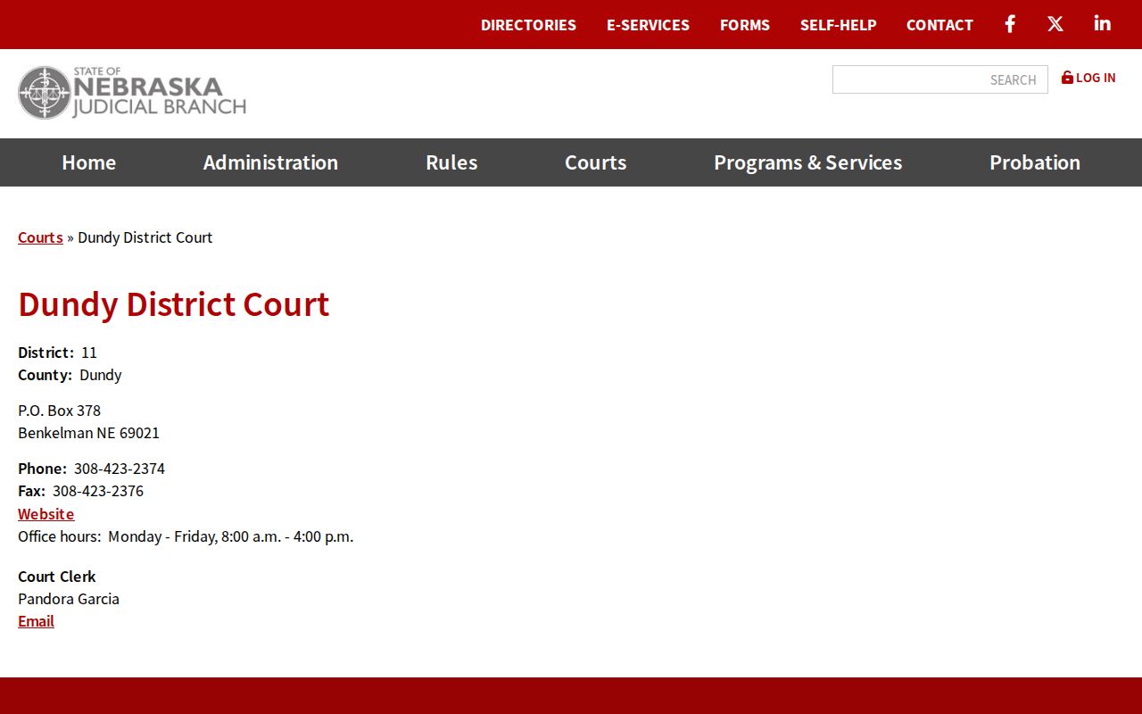 Dundy District Court contact page and clerk information