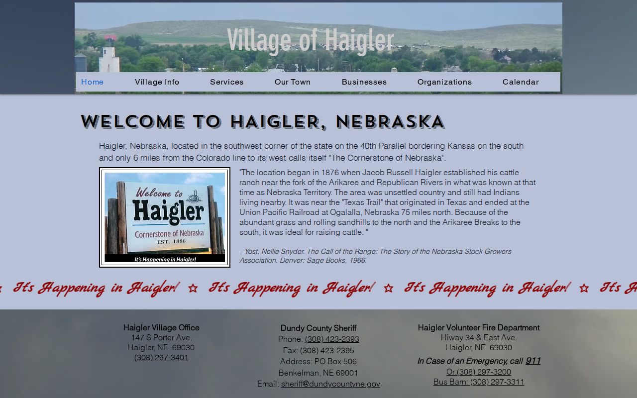 Official Haigler village office and community contact page