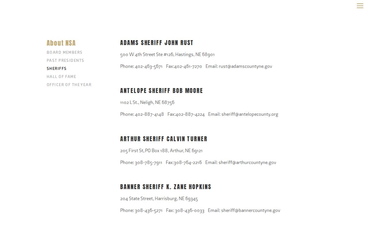 Official Nebraska Sheriffs Association directory entry for Dundy County Sheriff contact