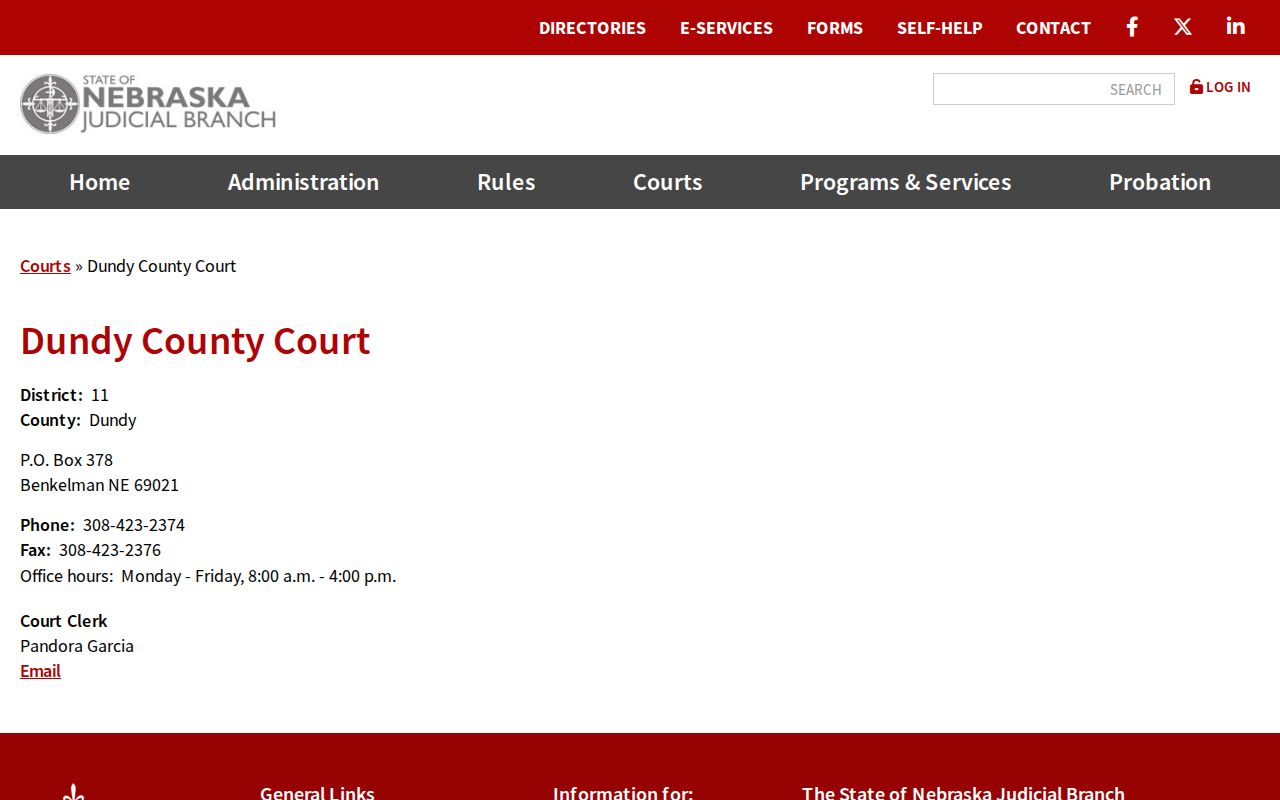 Dundy County Court official contact block and hours